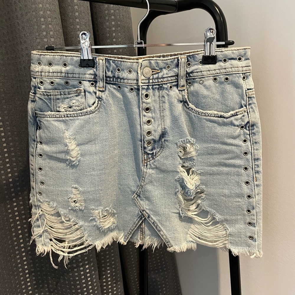 Distressed Denim Mini Skirt